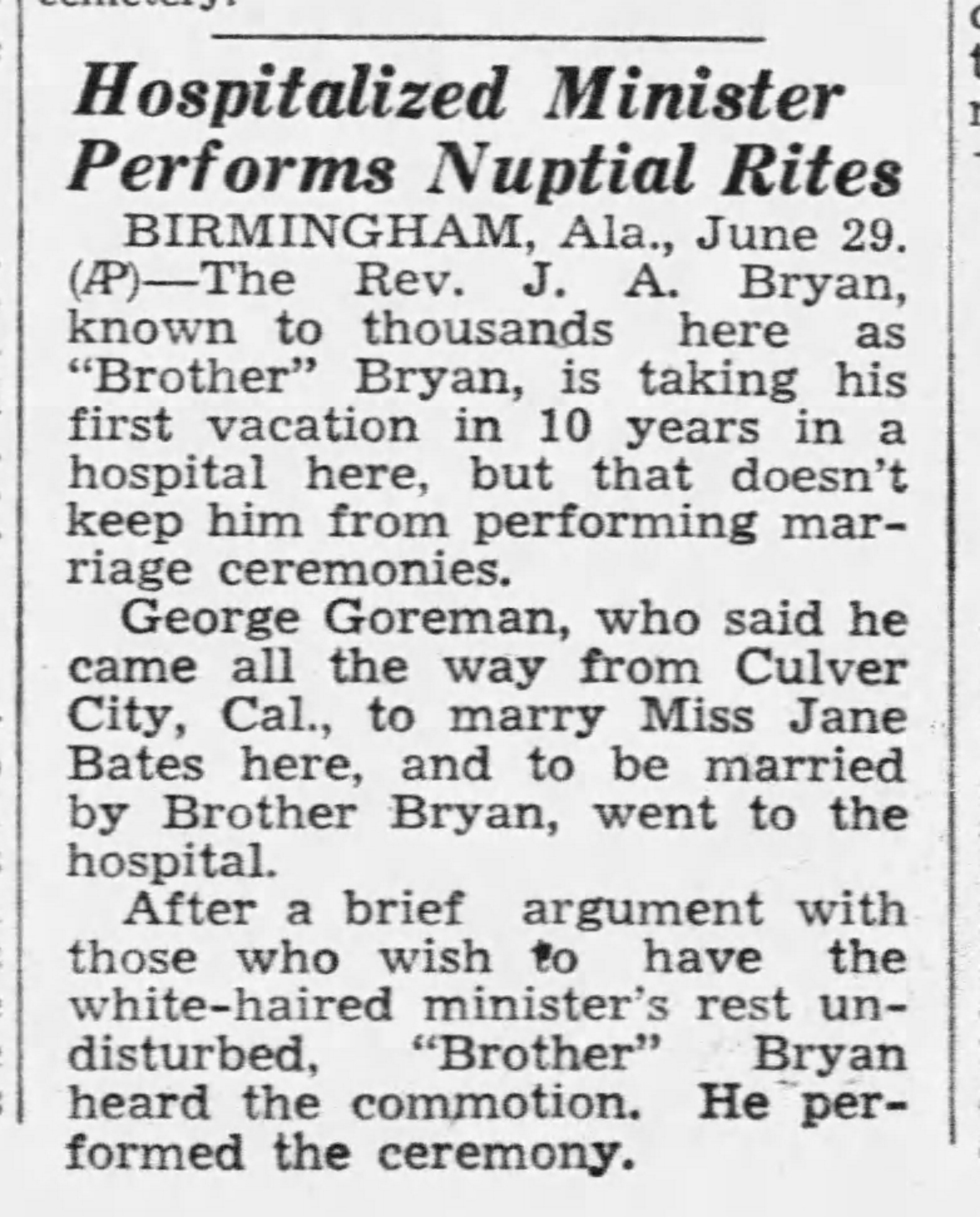 Hospitalized Minister Performs Nuptial Rites